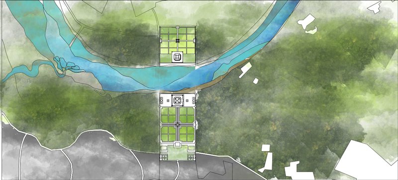 Zoomed plan highlighting the Glass Pavilion — the conceptual base of the unbuilt Black Taj.