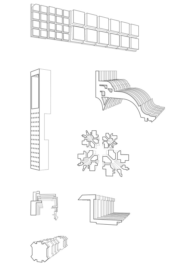 Series of extracted volumetric elements illustrating how the Taj’s geometry transforms into new architectural possibilities.