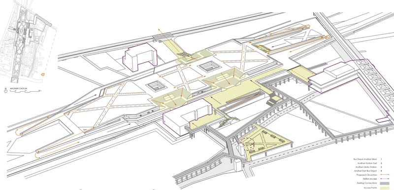 Master plan showcasing green infrastructure and multi-level connectivity across Andheri Station’s public realm.