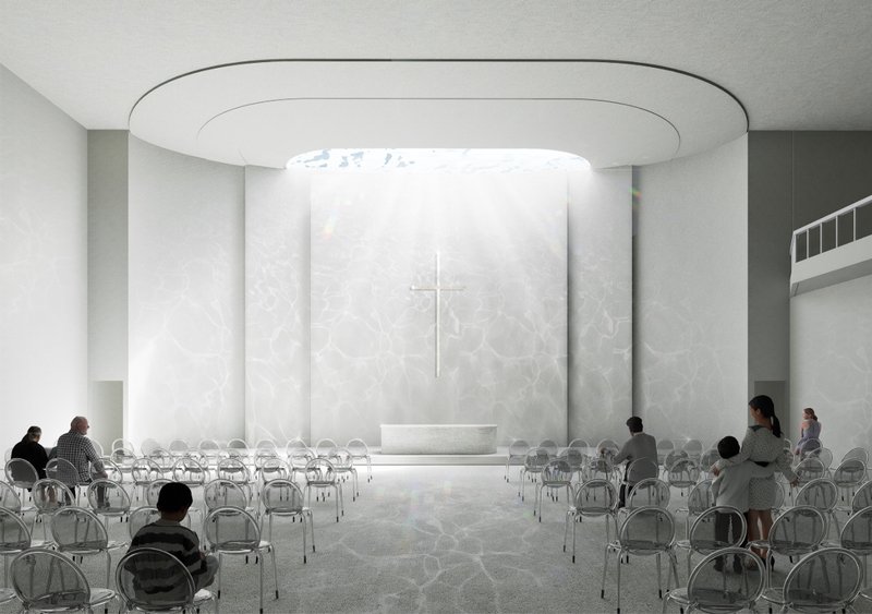 A serene worship space bathed in natural light, where the cross becomes the focal point of reflection.