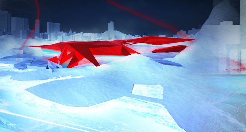 Red geothermal structures emerge above the ice, forming new civic spaces that radiate warmth and collective energy.