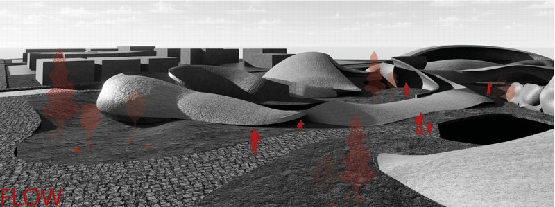 Topographic forms shape a self-sustaining eco-village where organic architecture fosters emotional and ecological balance.