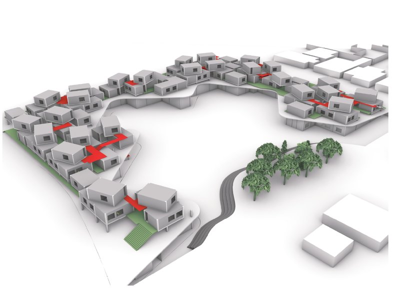 Axonometric view highlighting the community’s organic layout and integration with natural surroundings.