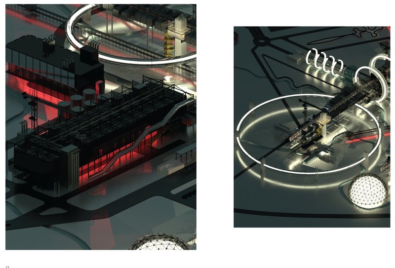 An architectural model mapping modular components and circular research zones, capturing the essence of interstellar urban planning.