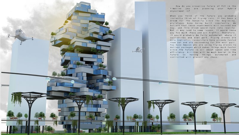 Aerial mobility meets vertical architecture in a hybrid skyscraper designed for future-speed urban living.