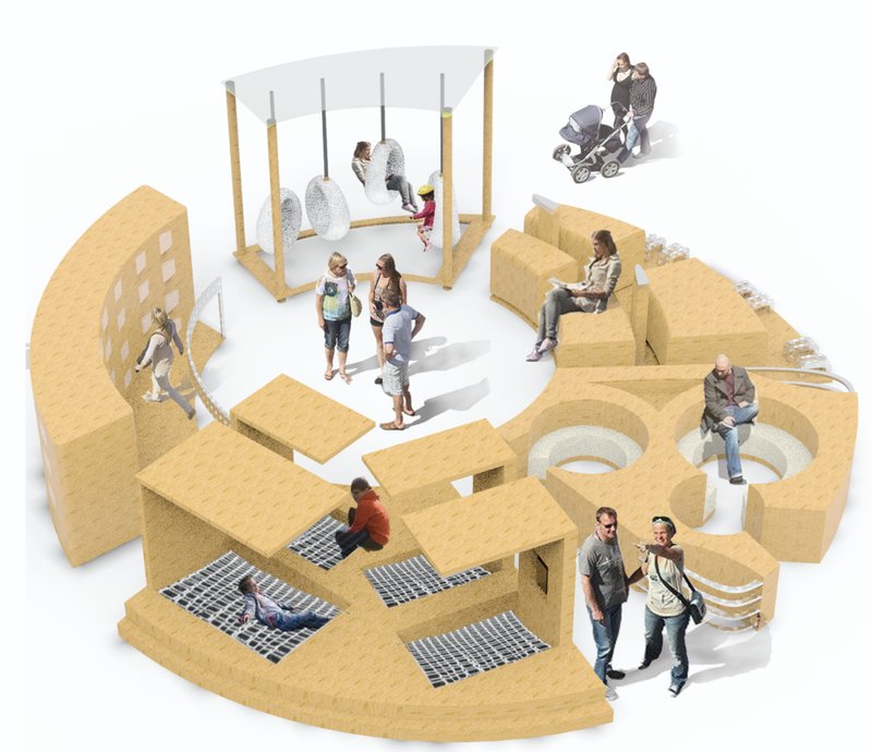 Exploded 3D view of the modular furniture design — flexible, inclusive, and functionally diverse for all users.