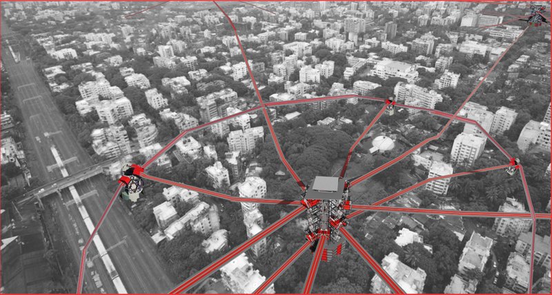 Aerial visualization of interconnected maglev lines linking major urban nodes through the Modular Maglev Transit System.