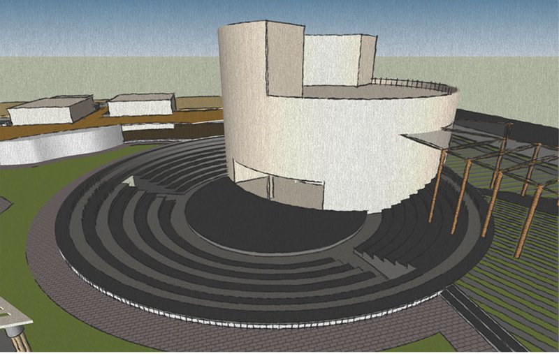 The central performance hub of HUB-BA, where tradition and modernity converge in an open, circular form.