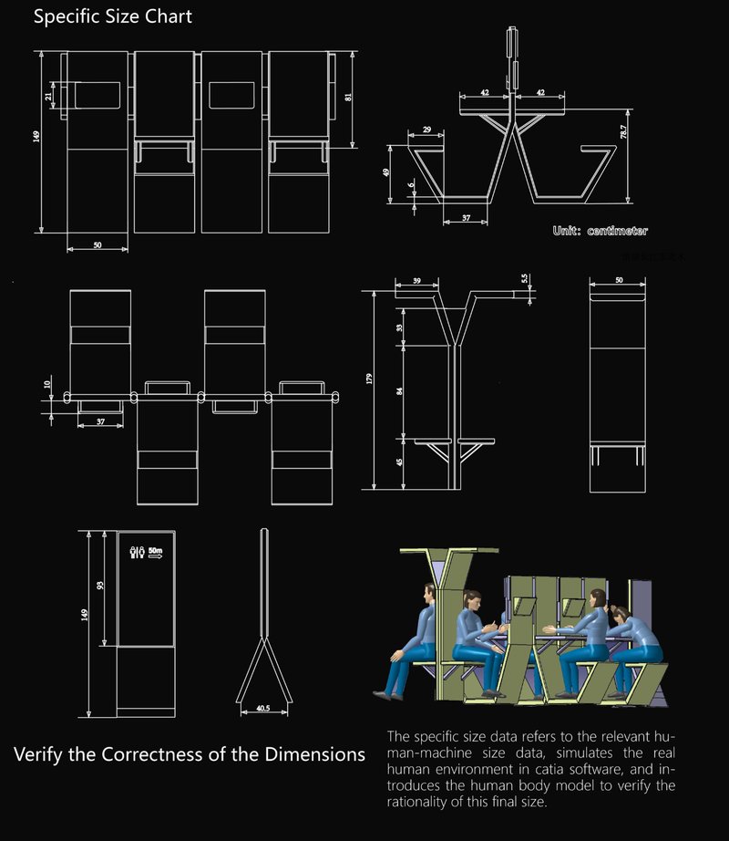 Precise technical drawings validate the furniture’s scale, ergonomics, and adaptability to human-centered design standards.