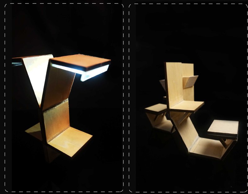 Physical prototypes demonstrate solar-powered lighting modules that merge sustainable technology with local material language.