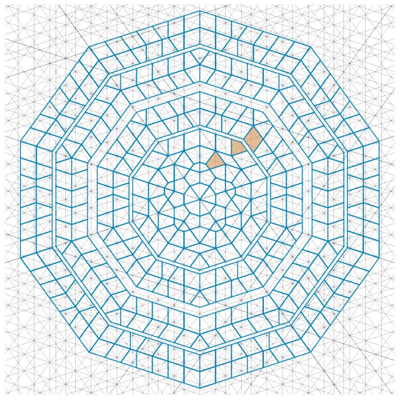 Geometric layout inspired by quasicrystals and the Eye of the Sahara.