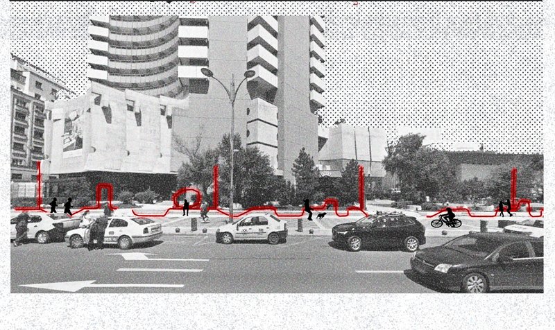 Life unfolding on the boulevard — everyday activities shaping a continuous architectural lifeline for the city.