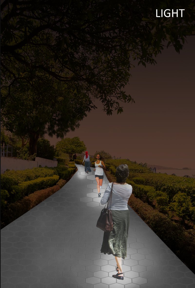 Touch-sensitive illuminated pathways ensure safety and activate Bhopal’s public spaces after dark.