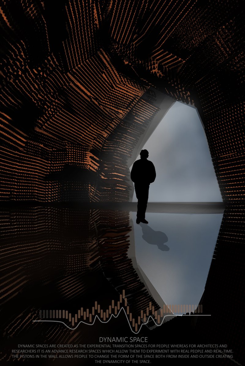 An adaptive environment where responsive walls and shifting geometries let users experience real-time transformation.