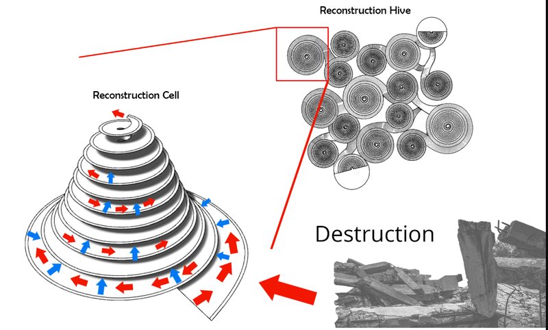Diagram showing how individual reconstruction cells combine to create the larger Memory Hive.