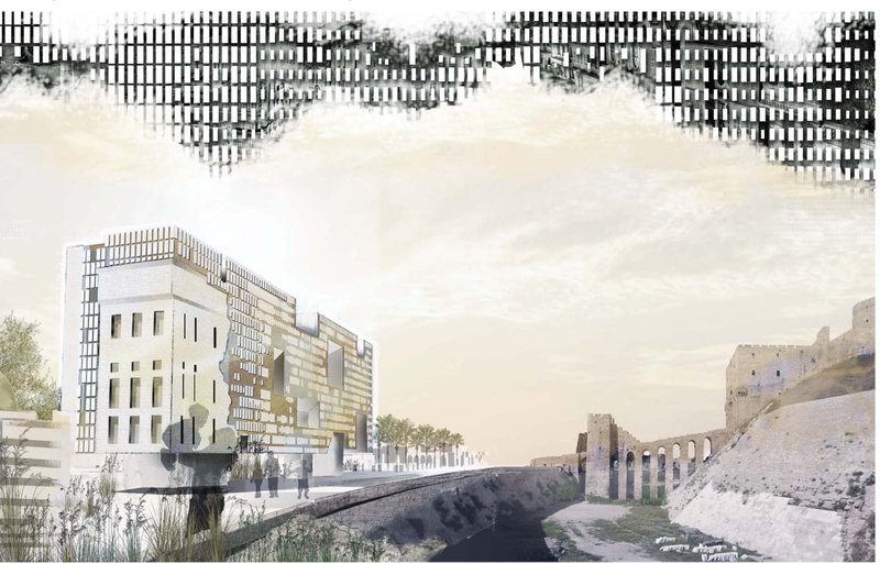 A contemporary façade rises beside the Citadel, transforming scars of conflict into resilient civic architecture.