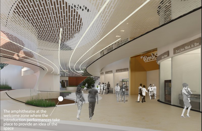 The welcoming amphitheatre where introductory performances offer visitors an immersive first experience of the cultural space.