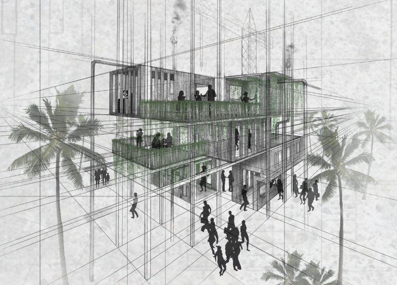 A transparent, community-driven workspace expressing growth, collaboration, and post-war urban regeneration.