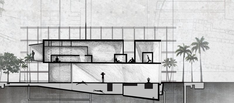 A sectional view of the healing zone, designed as a quiet refuge for meditation, reflection, and emotional restoration.