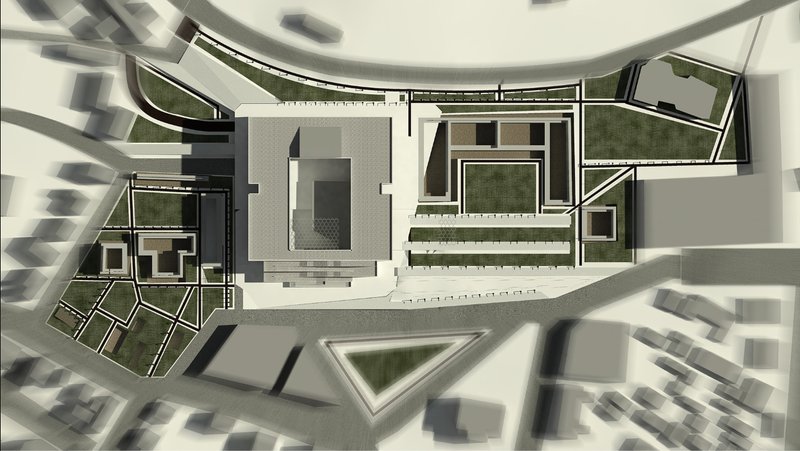 A detailed masterplan revealing the spatial hierarchy, circulation, and landscape integration of the cultural center.