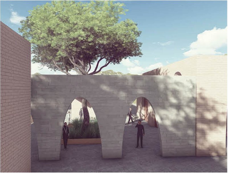 A serene atrium below ground where natural light meets water, offering a moment of calm and renewal.