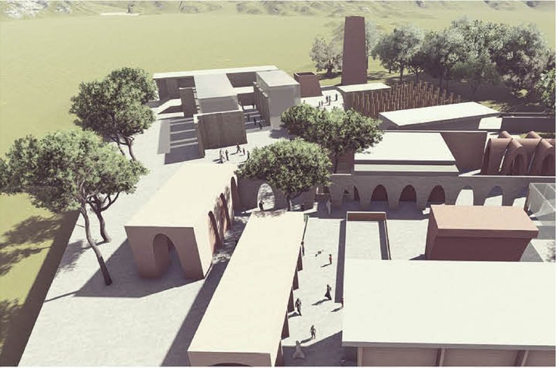 An open plaza animated by families and children, symbolizing hope and urban revival.