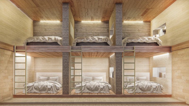 Compact, warm-toned co-living units designed for comfort, efficiency, and community-centered living.