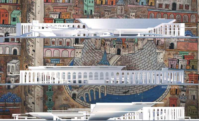 Immersive public spaces featuring fluid walkways, reflective pools, and open gathering zones for cultural interaction.