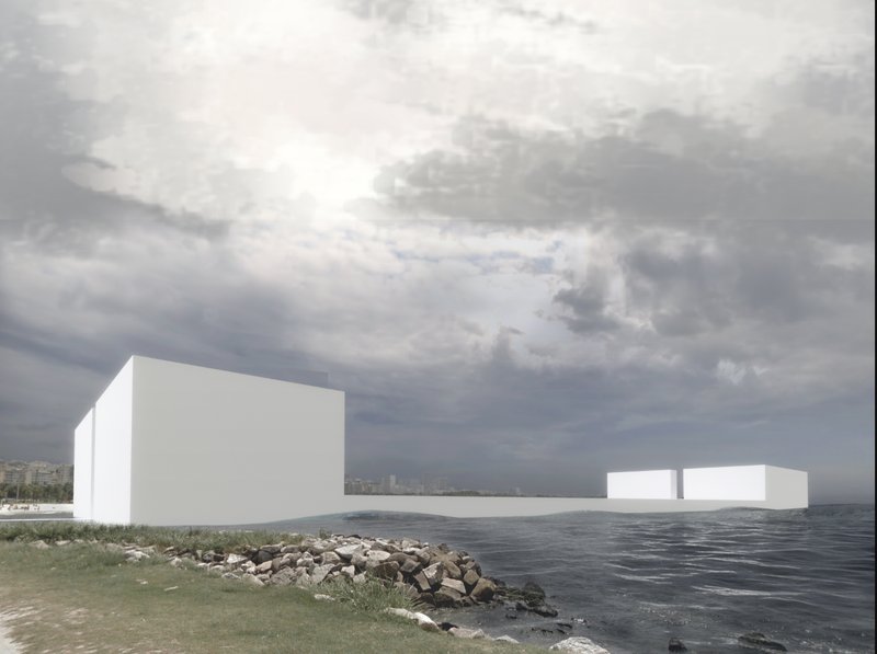 Pure geometric forms meet the shoreline, merging natural textures with architectural clarity.