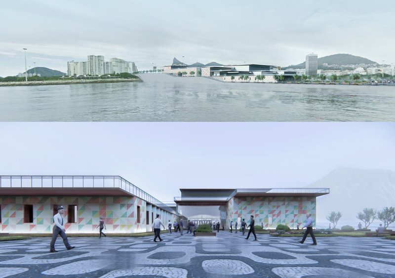 A linear cultural landmark emerging along the waterfront, framing Rio’s skyline with bold geometric façades.