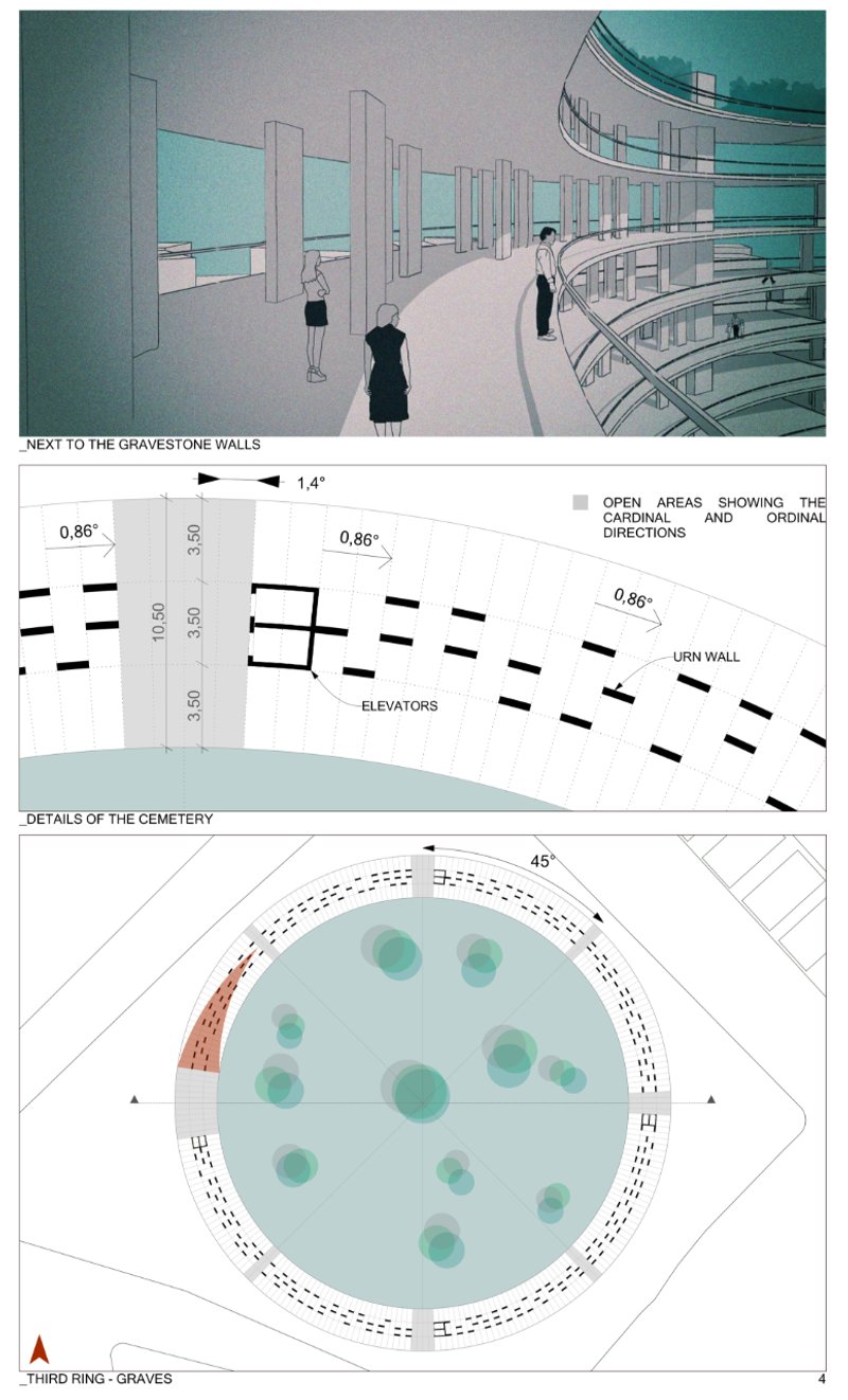 A contemplative corridor adjacent to urn walls offers mourners a panoramic experience of remembrance.