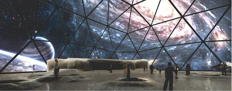 Inside the space dome: immersive galactic projections simulate life beyond Earth for an awe-inspiring educational experience.