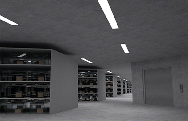 A clean, structured repository for remains beneath the city, resolving space constraints with dignity and modernity.
