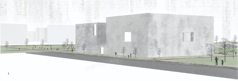 Exterior view of the monolithic library blocks, designed to shield users from digital distractions.