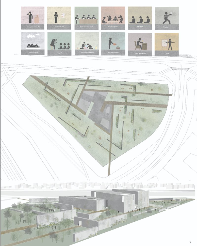 Icons depict analog experiences like painting, storytelling, and plant care—core to the library’s screen-free ethos.