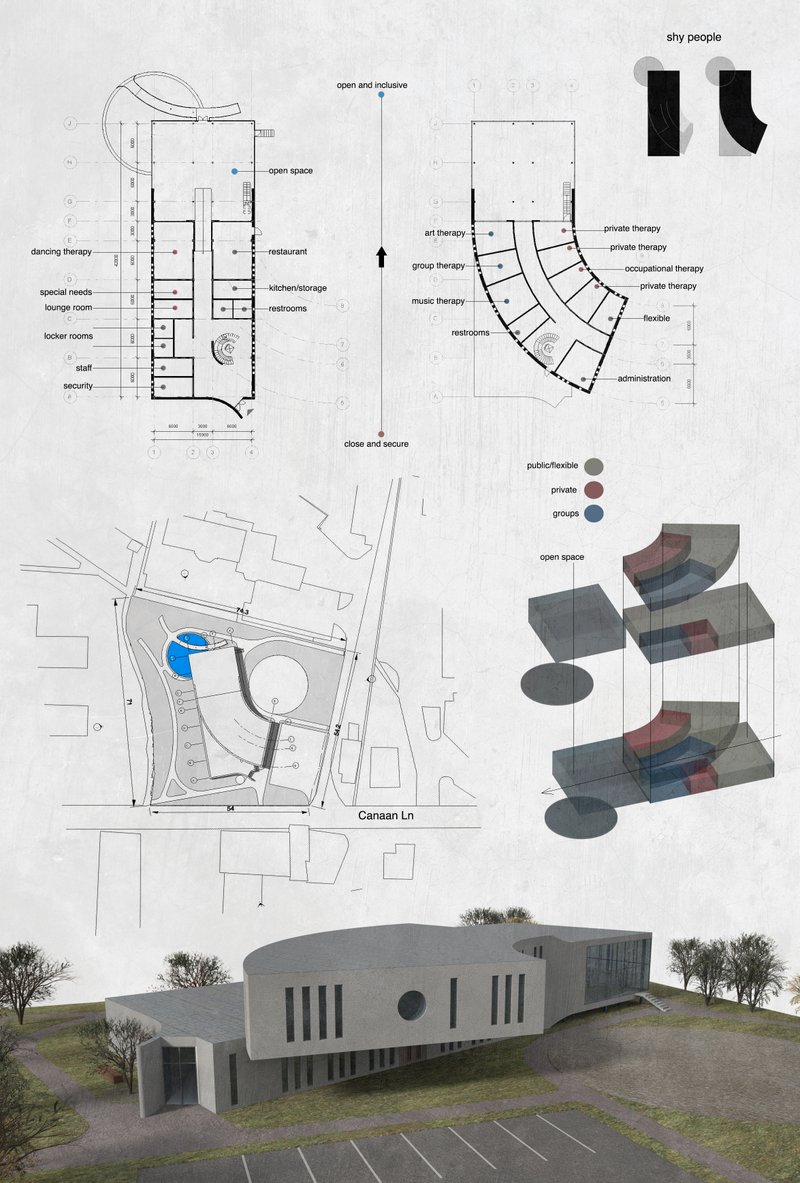 Site zoning and form evolution showing the transition from closed to open spatial strategies.