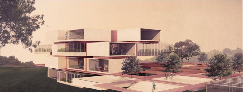 A welcoming space where users of all ages converge through landscaped steps and shared platforms.