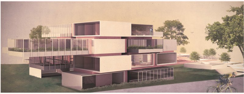 Glazed volumes reveal layered activity zones, visually connecting indoor and outdoor experiences.