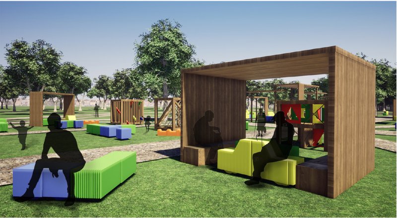 Flexible seating and game-ready modules support all-age recreation and informal gathering.
