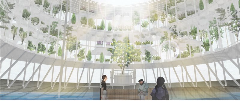 The inner atrium offers a serene environment for mourning, reflection, and witnessing the transformation of loss into life.