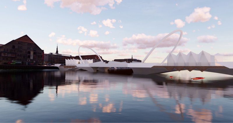 The Shell Bridge integrates sculptural form with urban context, enhancing connectivity through cycling infrastructure.