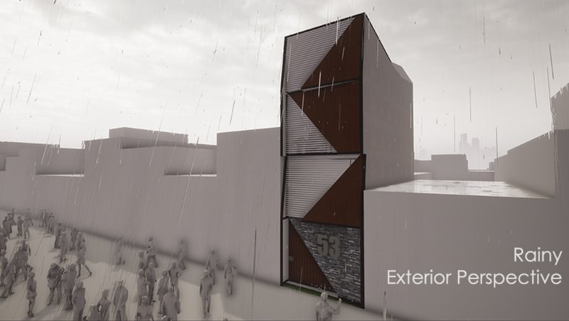 Designed to withstand tropical climates, the structure embraces rain with durable finishes and sheltered openness.