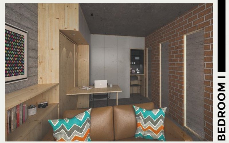Cozy private space with integrated desk, warm wooden finishes, and smart storage.