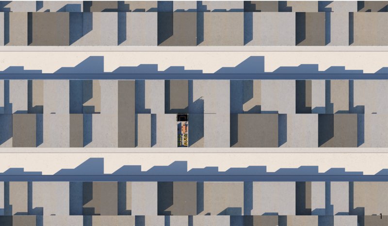 Overhead perspective showcasing the building’s compact footprint within the dense urban fabric.