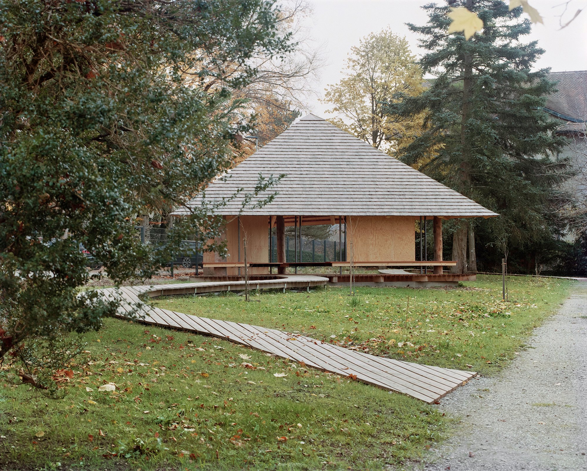 Umbrella Pavilion in Fribourg by Charly Jolliet Architecte