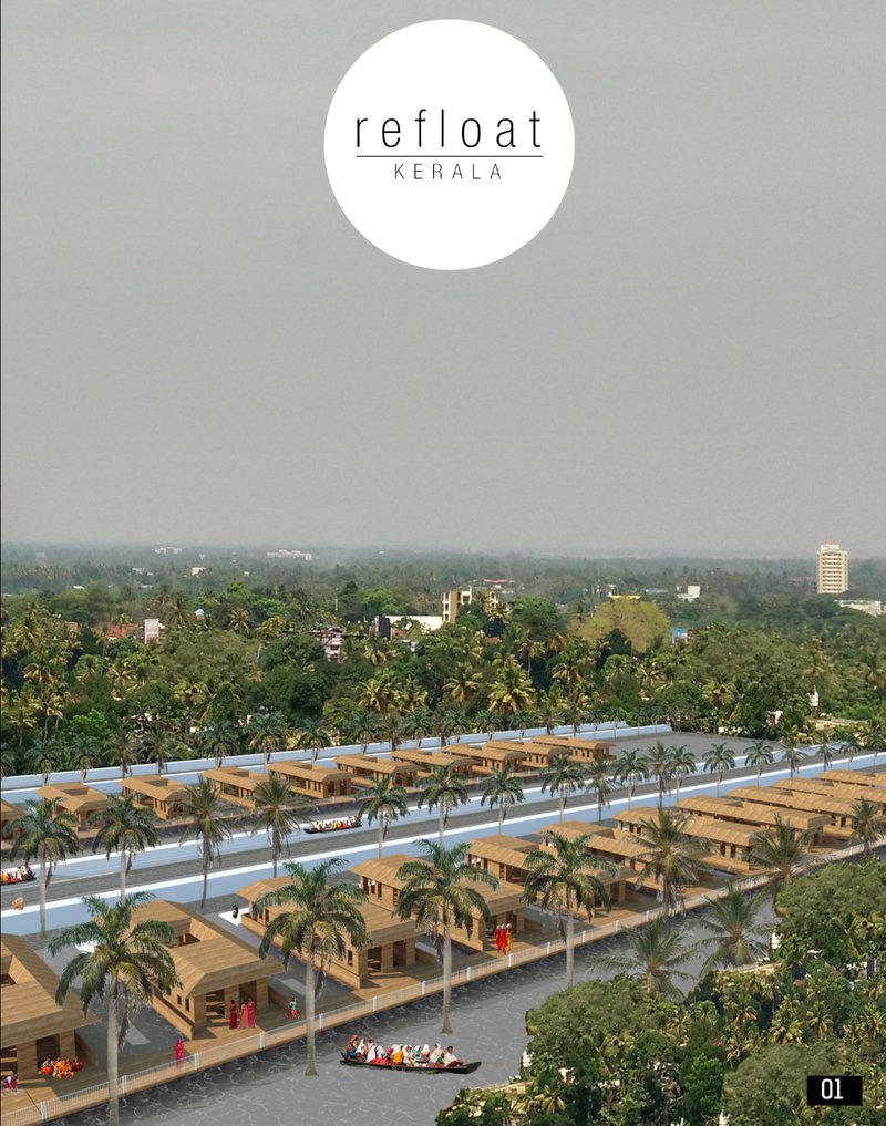 Flood-resilient housing clusters connected by walkways and canals in Kerala.