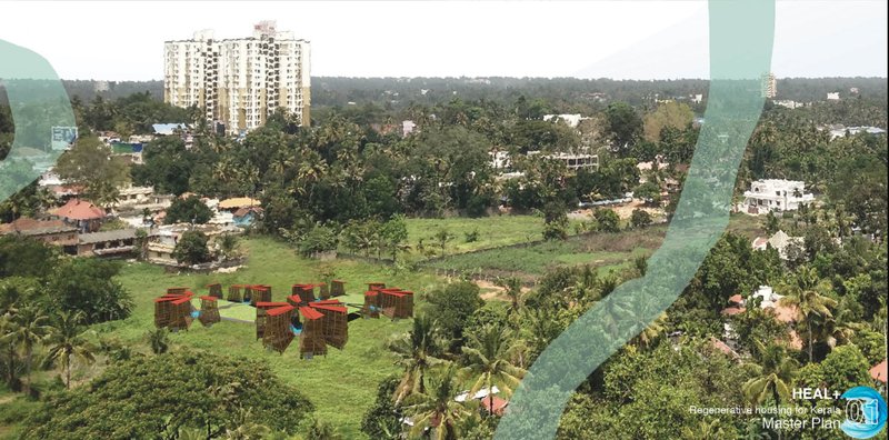 Master plan showing flood-resilient housing clusters integrated within Kerala’s urban fabric.