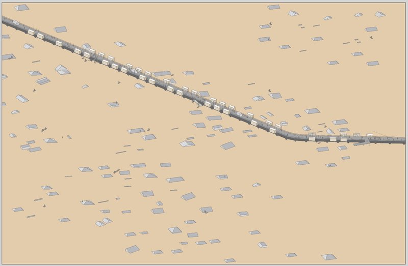 Aqueduct spine functioning as emergency shelter and transport corridor.