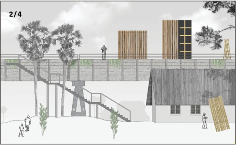 Bamboo refuge boxes placed along the aqueduct to serve as flood shelters.