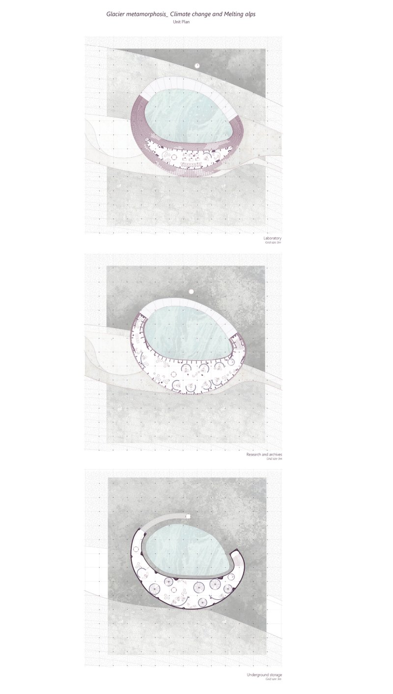 Detailed floor plans of laboratory, research, and underground storage facilities.